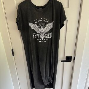 Free Bird Graphic Midi Dress - Black